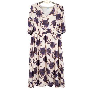 Draper‎ James RSVP Jacquard Woven Floral Maxi Dress XXL Blue Brown Puff Sleeve